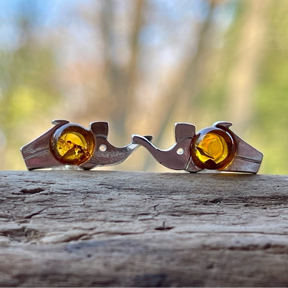 Elephants- Authentic Baltic Amber Stud Earrings - image 1